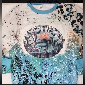 Turquoise  Blue Multicolor Leo Heart Like a Truck Long-sleeve Sweatshirt Size 1X